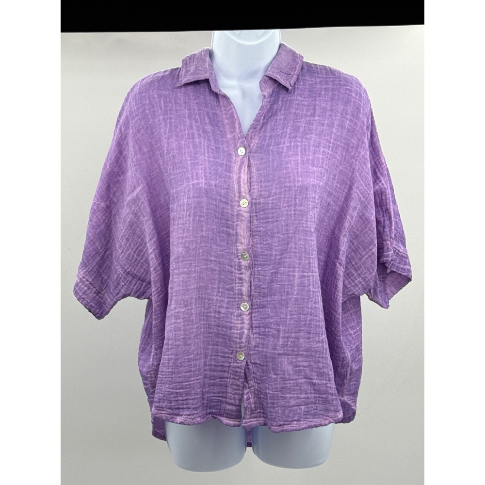 Zury Womens Light Purple Cotton Crinkle Gauze Button Down Shirt OS 2816 New - Picture 2 of 9